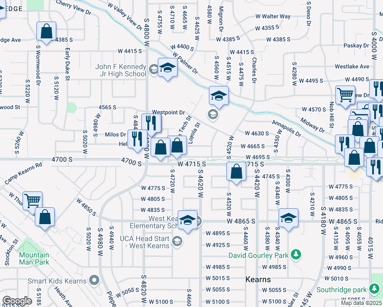 map of restaurants, bars, coffee shops, grocery stores, and more near 4650 W 4695 S in West Valley City