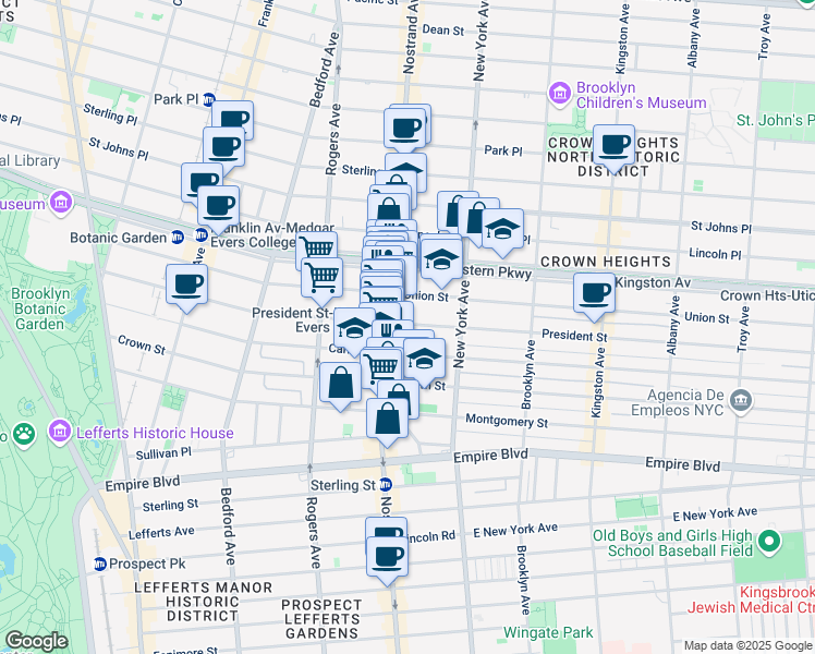 map of restaurants, bars, coffee shops, grocery stores, and more near 1212 President Street in Brooklyn