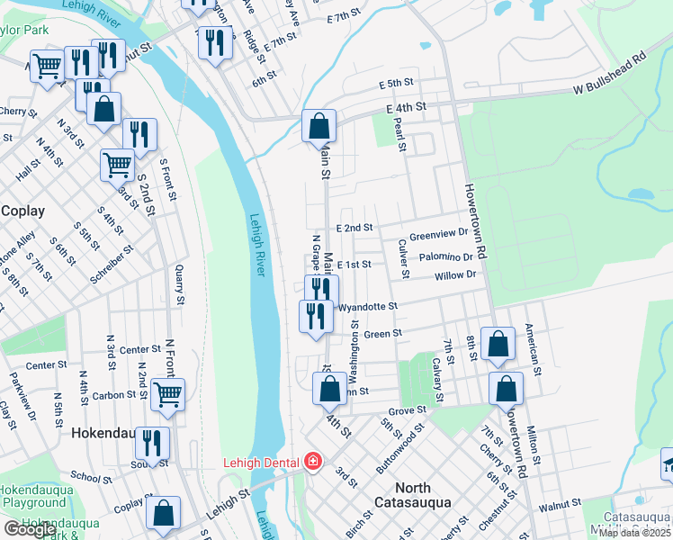map of restaurants, bars, coffee shops, grocery stores, and more near 39 Main Street in Northampton