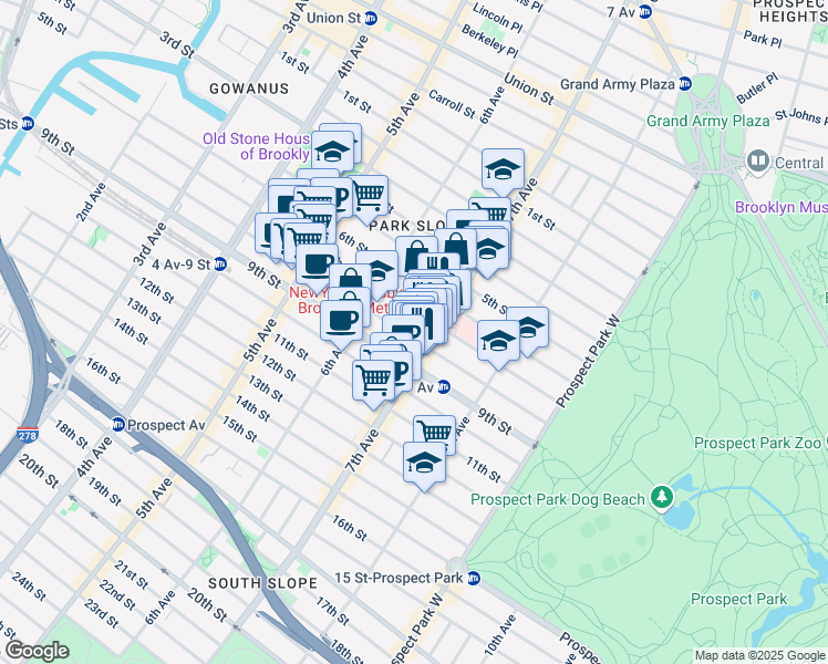 map of restaurants, bars, coffee shops, grocery stores, and more near 409 8th Street in Brooklyn