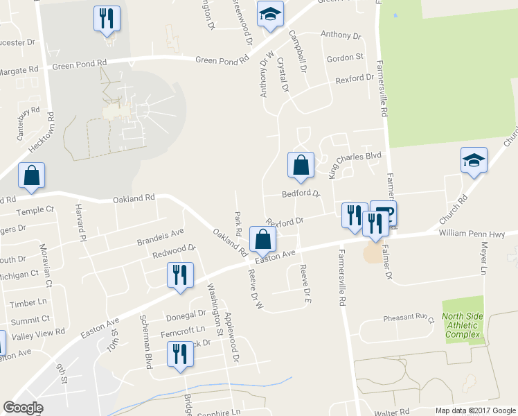 map of restaurants, bars, coffee shops, grocery stores, and more near 4137 Rexford Dr in Bethlehem
