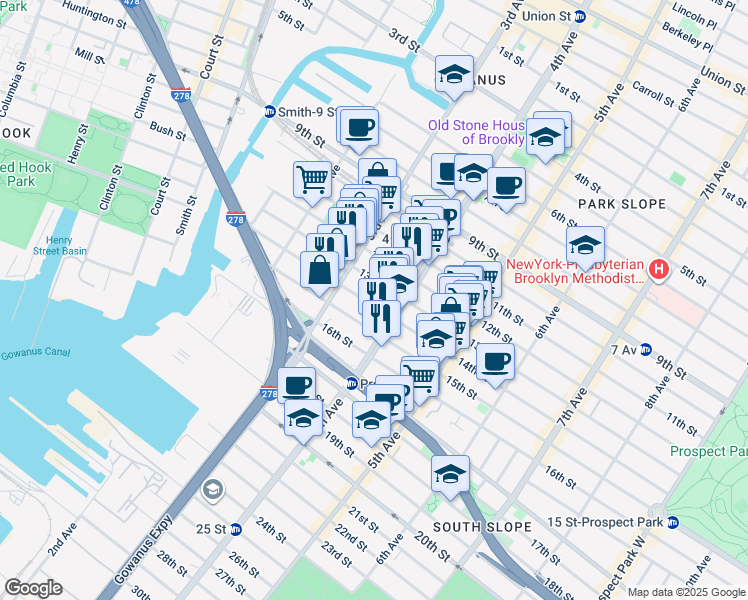 map of restaurants, bars, coffee shops, grocery stores, and more near 161 14th Street in Brooklyn