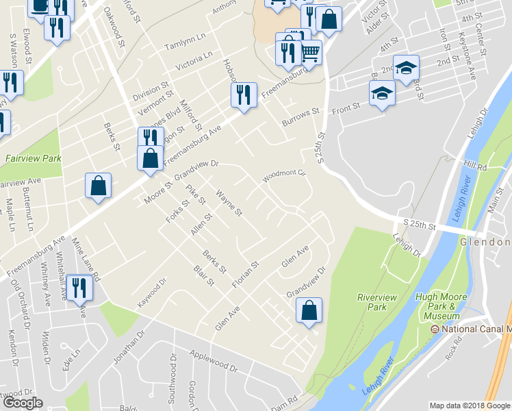 map of restaurants, bars, coffee shops, grocery stores, and more near 20 White Rose Lane in Easton
