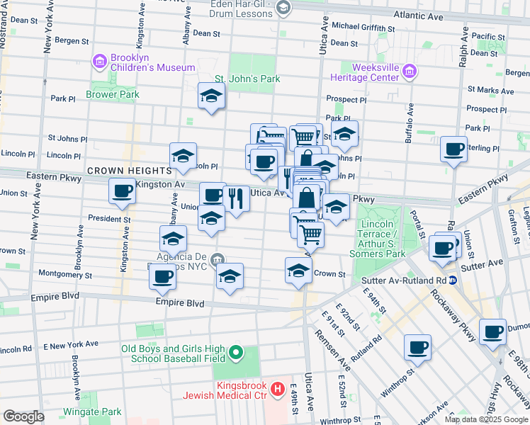 map of restaurants, bars, coffee shops, grocery stores, and more near Schenectady Avenue & Union Street in Brooklyn