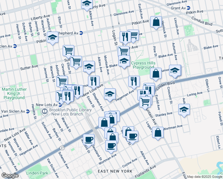 map of restaurants, bars, coffee shops, grocery stores, and more near 410 Montauk Avenue in Brooklyn