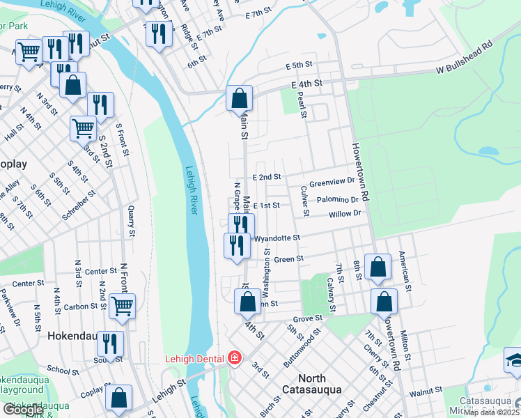 map of restaurants, bars, coffee shops, grocery stores, and more near 54 East 1st Street in Northampton
