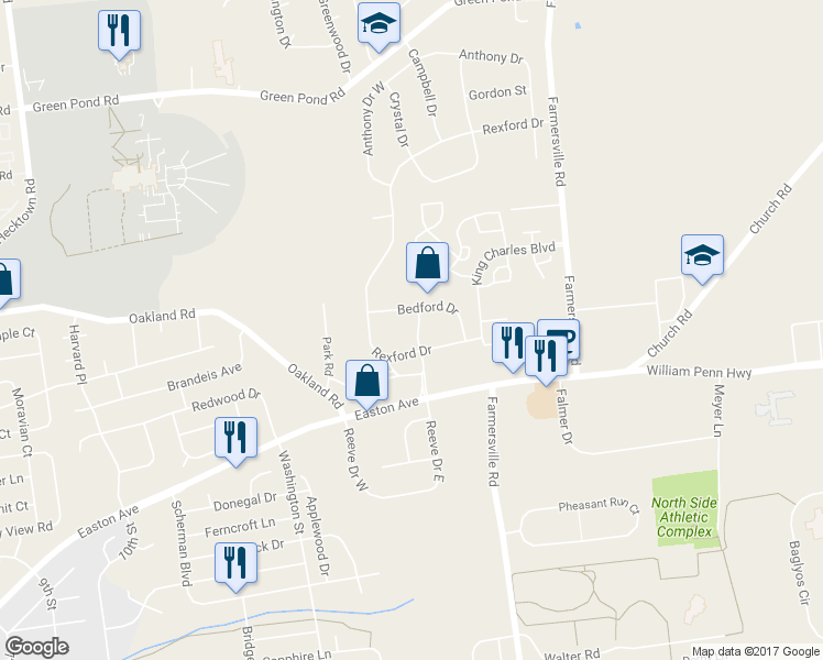 map of restaurants, bars, coffee shops, grocery stores, and more near 4034 Reeve Dr in Bethlehem