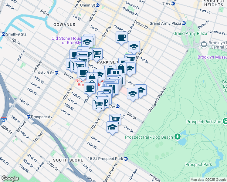 map of restaurants, bars, coffee shops, grocery stores, and more near 409 8th Street in Brooklyn