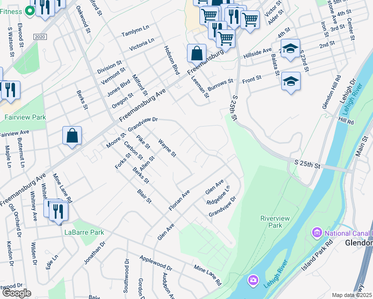 map of restaurants, bars, coffee shops, grocery stores, and more near 20 White Rose Lane in Easton