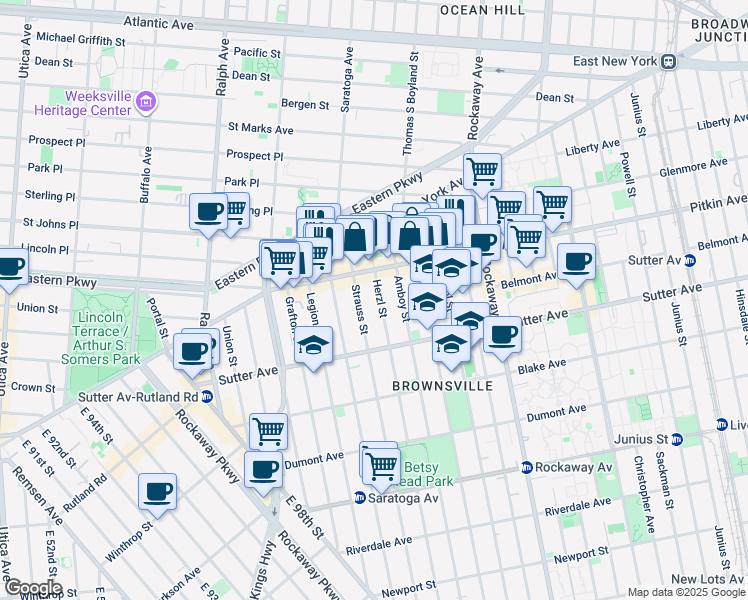 map of restaurants, bars, coffee shops, grocery stores, and more near 86 Herzl Street in Brooklyn