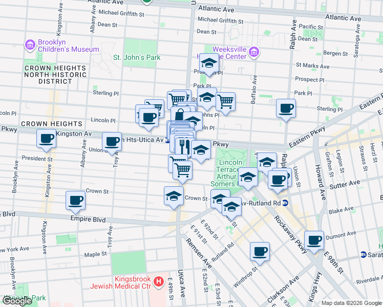 map of restaurants, bars, coffee shops, grocery stores, and more near 1775 Union Street in Brooklyn