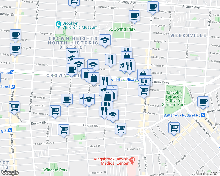 map of restaurants, bars, coffee shops, grocery stores, and more near 307 Troy Avenue in Brooklyn