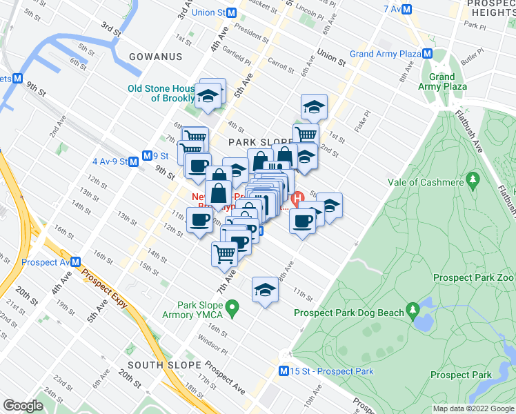 map of restaurants, bars, coffee shops, grocery stores, and more near 409 8th Street in Brooklyn