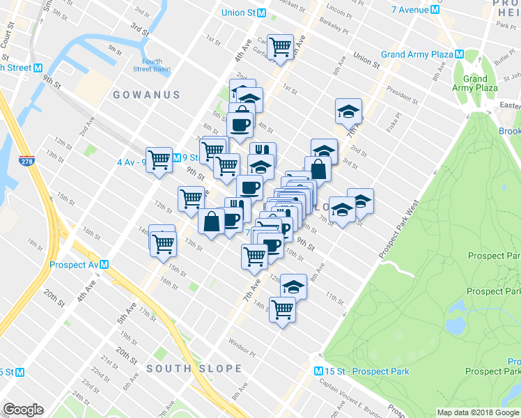 map of restaurants, bars, coffee shops, grocery stores, and more near 393 9th Street in Brooklyn