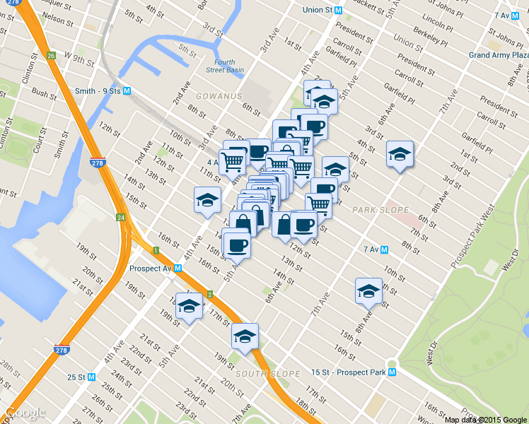 map of restaurants, bars, coffee shops, grocery stores, and more near 484 5th Avenue in Brooklyn