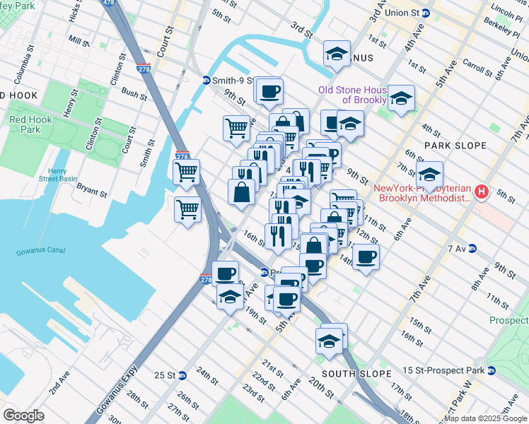 map of restaurants, bars, coffee shops, grocery stores, and more near in Brooklyn