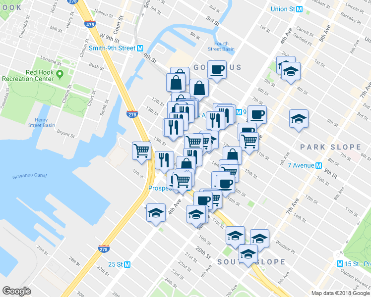 map of restaurants, bars, coffee shops, grocery stores, and more near in Brooklyn