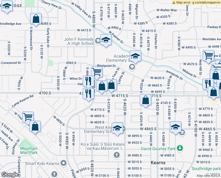 map of restaurants, bars, coffee shops, grocery stores, and more near 4678 Carnegie Tech Street in West Valley City