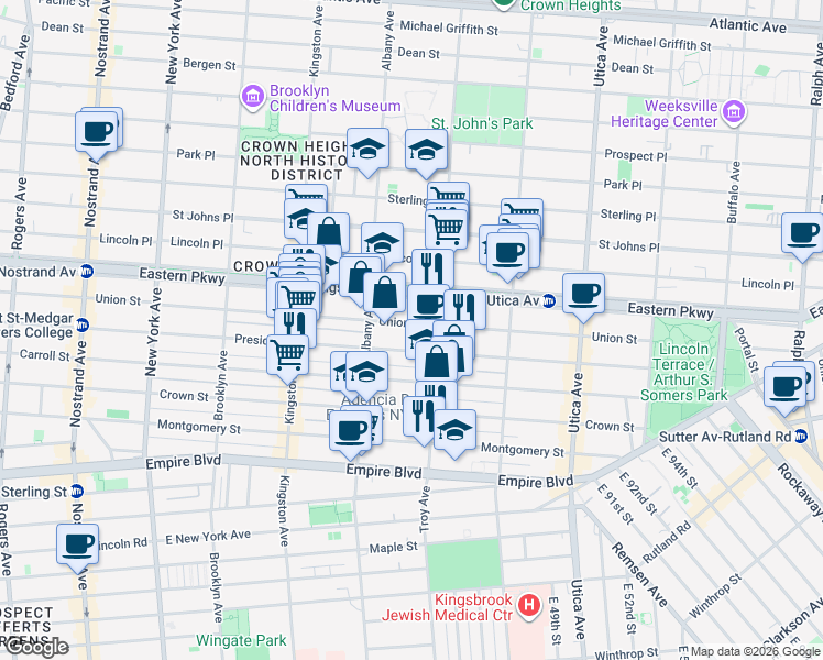 map of restaurants, bars, coffee shops, grocery stores, and more near 1554 Union Street in Brooklyn