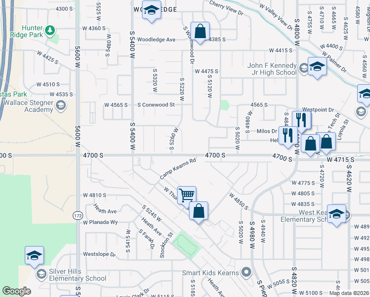map of restaurants, bars, coffee shops, grocery stores, and more near 4683 South Lemonwood Circle in West Valley City
