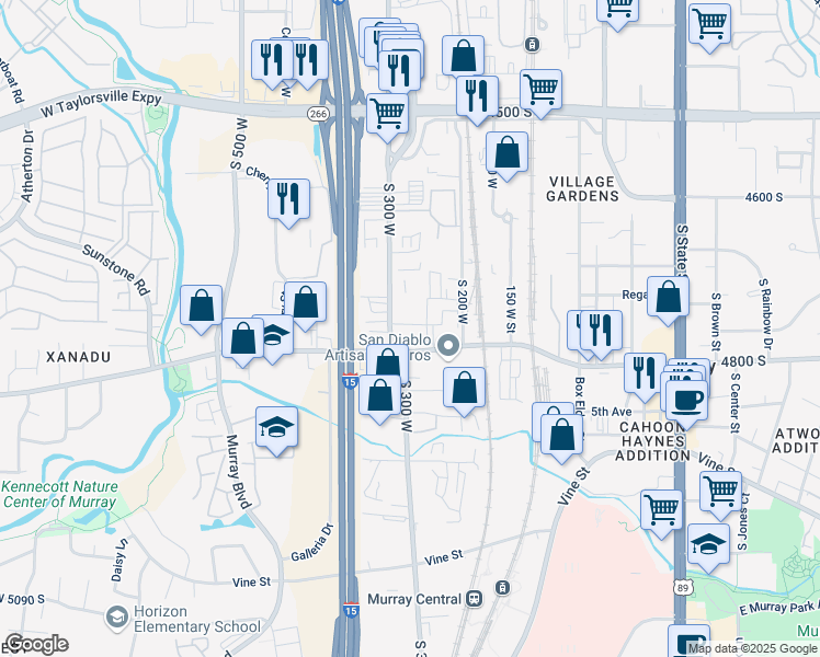 map of restaurants, bars, coffee shops, grocery stores, and more near 279 Apple Cross Way in Murray