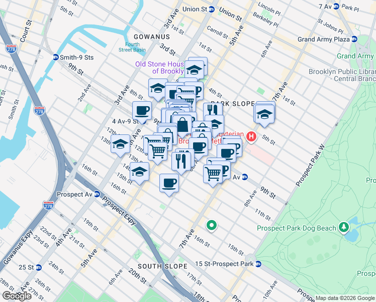 map of restaurants, bars, coffee shops, grocery stores, and more near in Brooklyn