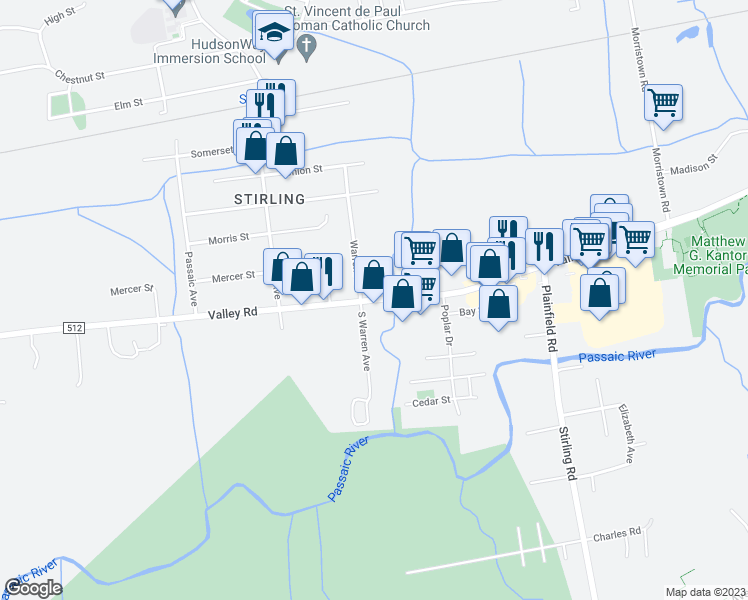 map of restaurants, bars, coffee shops, grocery stores, and more near 1191 Valley Road in Long Hill