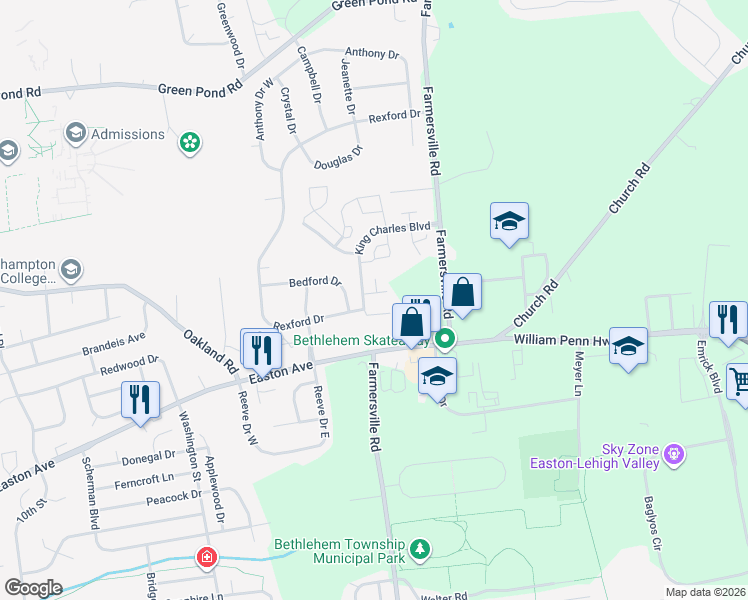 map of restaurants, bars, coffee shops, grocery stores, and more near 101 Empire Court in Bethlehem