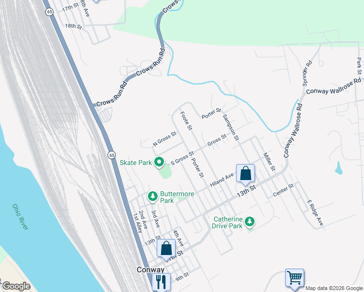 map of restaurants, bars, coffee shops, grocery stores, and more near 1612 Porter St in Conway