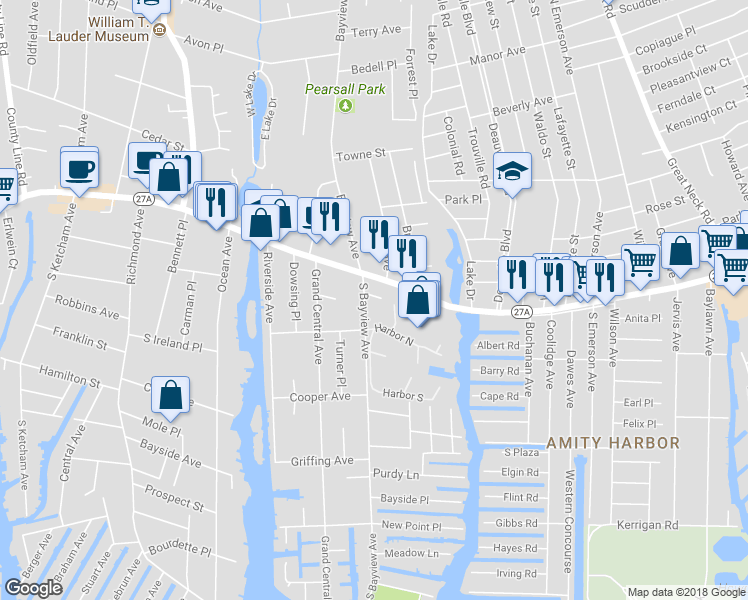 map of restaurants, bars, coffee shops, grocery stores, and more near 8 Etna Court in Amityville