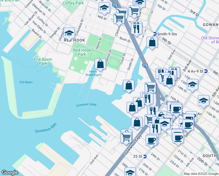 map of restaurants, bars, coffee shops, grocery stores, and more near 730 Court Street in Brooklyn