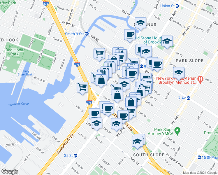 map of restaurants, bars, coffee shops, grocery stores, and more near in Brooklyn