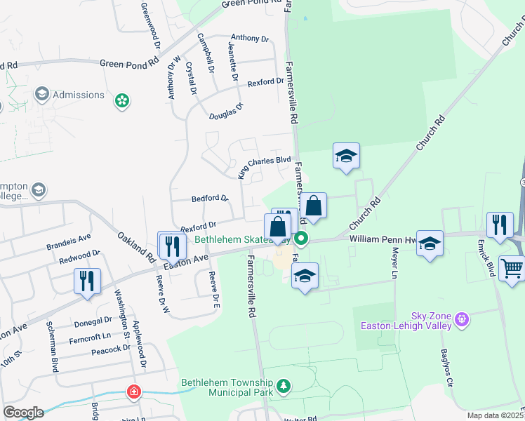 map of restaurants, bars, coffee shops, grocery stores, and more near 111 Empire Court in Bethlehem