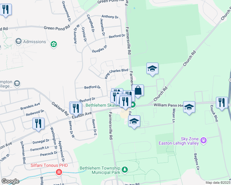 map of restaurants, bars, coffee shops, grocery stores, and more near 111 Empire Court in Bethlehem