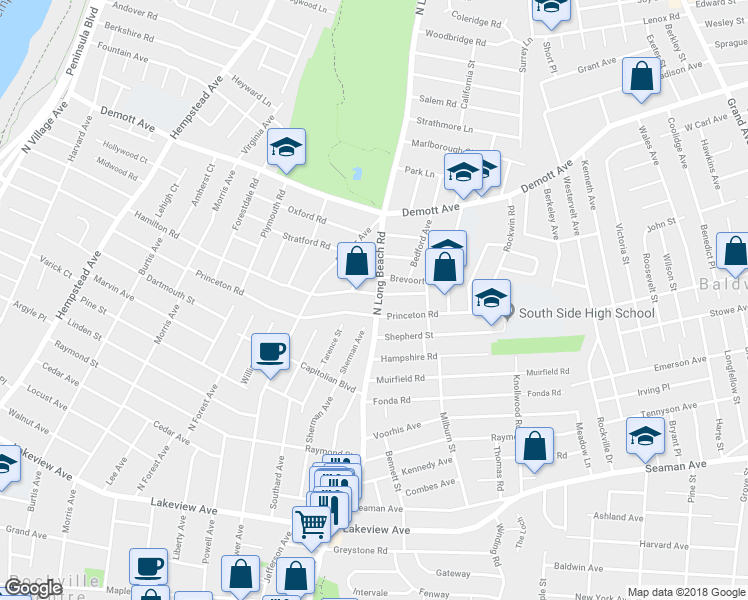 map of restaurants, bars, coffee shops, grocery stores, and more near 426 North Long Beach Road in Rockville Centre