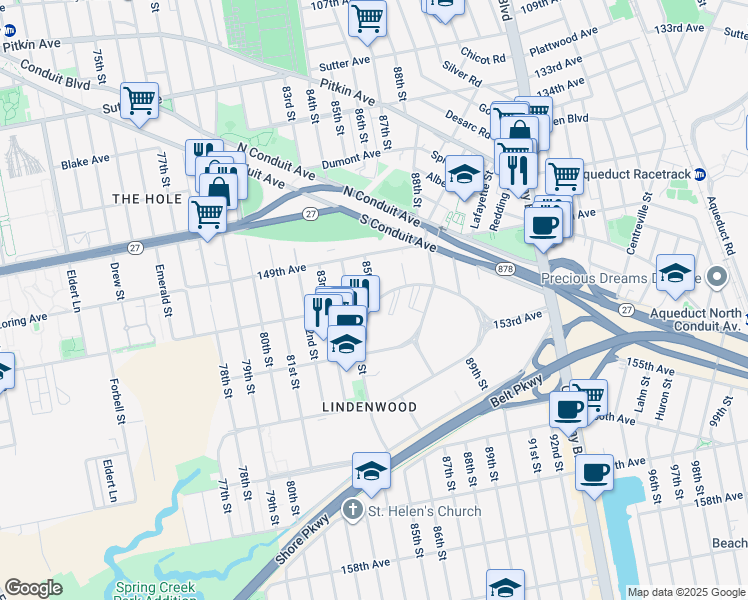 map of restaurants, bars, coffee shops, grocery stores, and more near in Queens