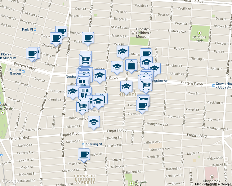 map of restaurants, bars, coffee shops, grocery stores, and more near 1281 President Street in Brooklyn