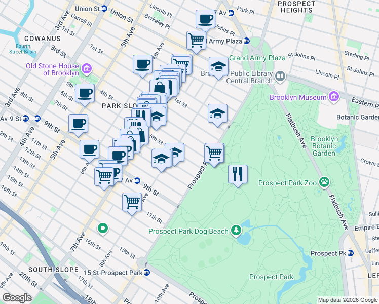 map of restaurants, bars, coffee shops, grocery stores, and more near 564 4th Street in Brooklyn