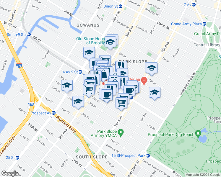 map of restaurants, bars, coffee shops, grocery stores, and more near 378 9th Street in Brooklyn