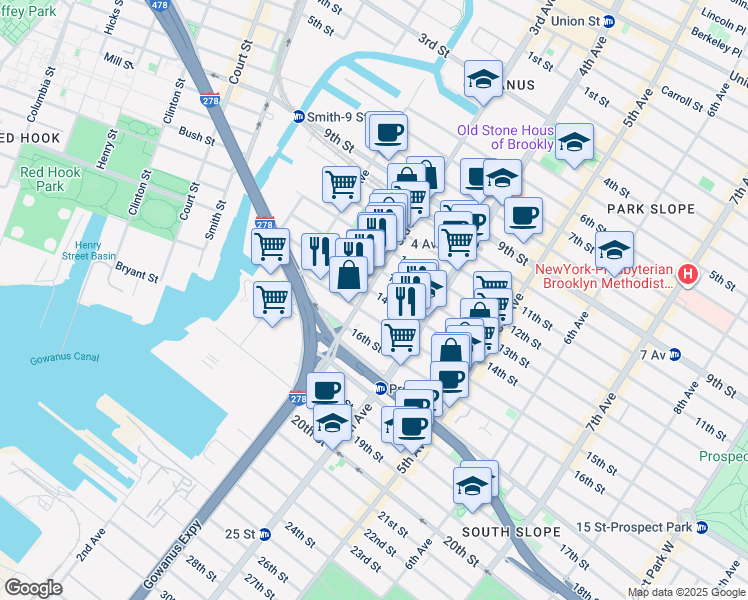 map of restaurants, bars, coffee shops, grocery stores, and more near in Brooklyn