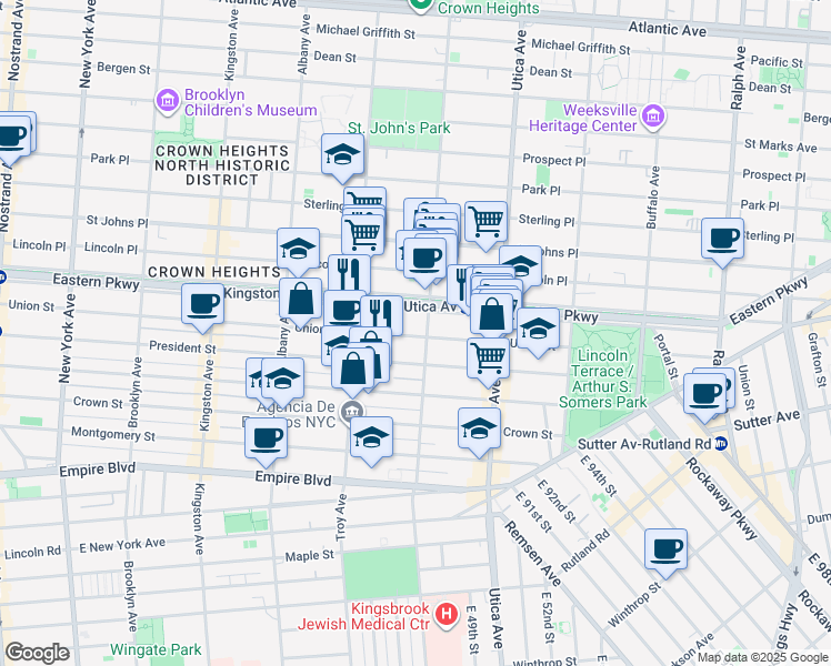 map of restaurants, bars, coffee shops, grocery stores, and more near 1630 Union Street in Brooklyn