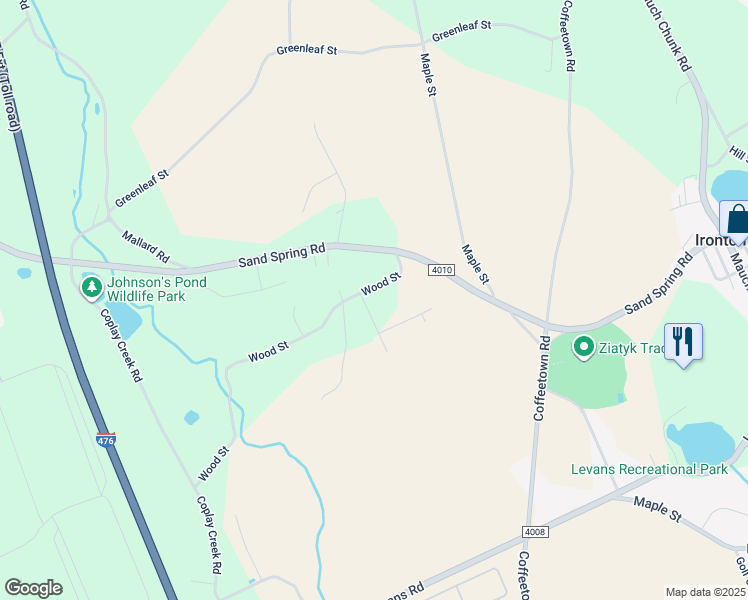 map of restaurants, bars, coffee shops, grocery stores, and more near 3638 Wood Street in Schnecksville