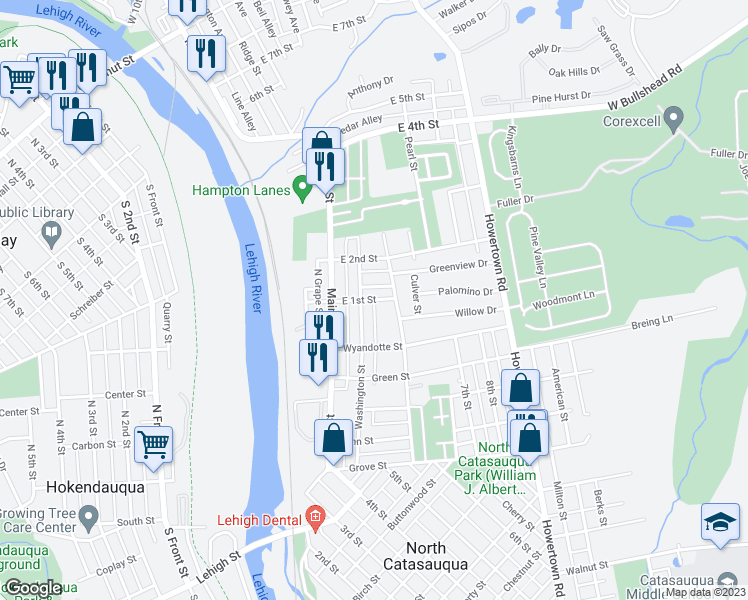 map of restaurants, bars, coffee shops, grocery stores, and more near 2 Ridge Street in Northampton