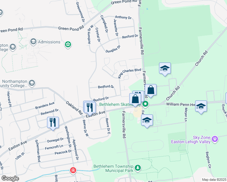map of restaurants, bars, coffee shops, grocery stores, and more near 4232 Bedford Drive in Bethlehem