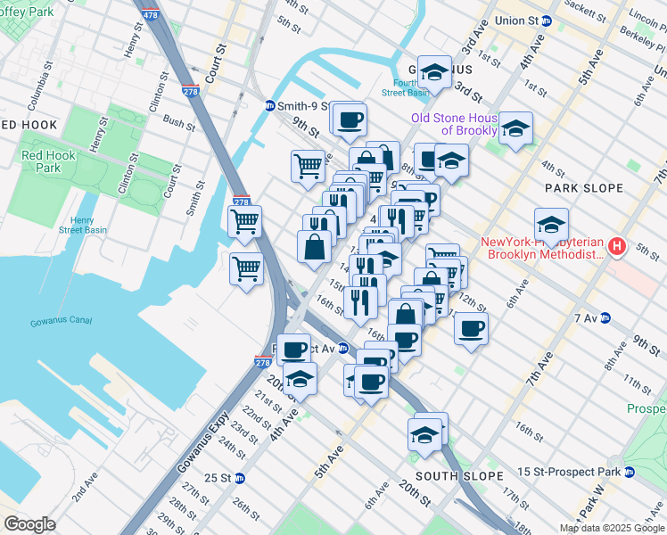 map of restaurants, bars, coffee shops, grocery stores, and more near in Brooklyn