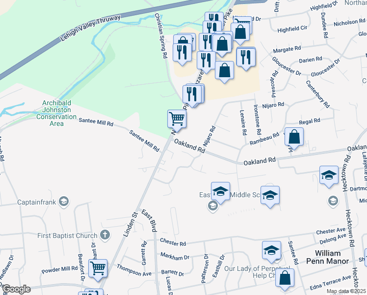 map of restaurants, bars, coffee shops, grocery stores, and more near 2755 Red Oak Circle in Bethlehem