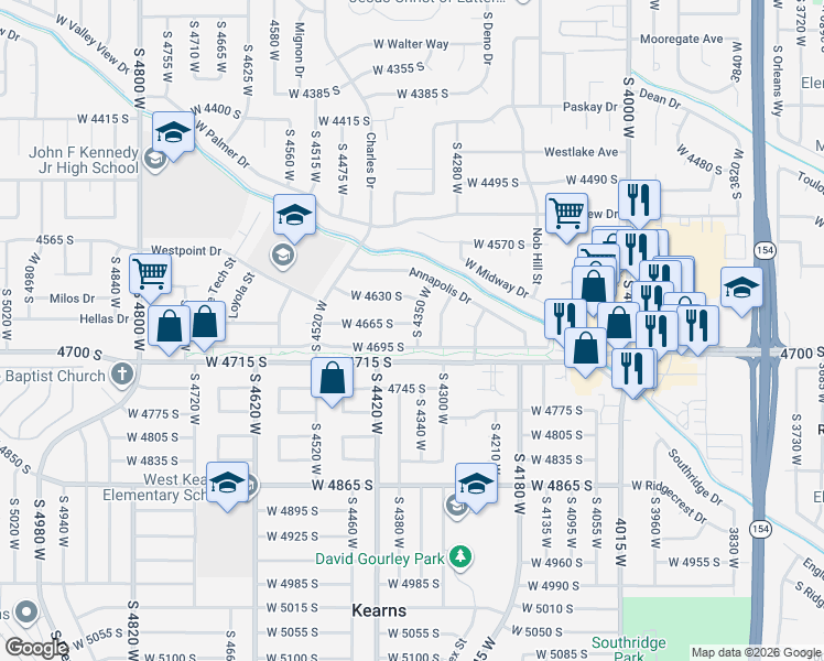map of restaurants, bars, coffee shops, grocery stores, and more near 4677 South 4350 West in Salt Lake City