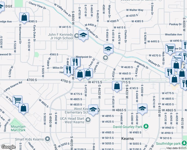 map of restaurants, bars, coffee shops, grocery stores, and more near 4650 West 4695 South in West Valley City