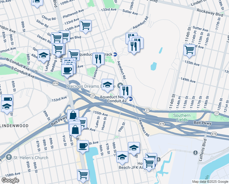 map of restaurants, bars, coffee shops, grocery stores, and more near in Queens