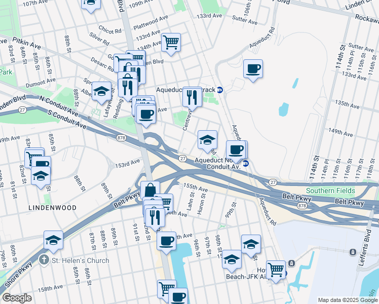 map of restaurants, bars, coffee shops, grocery stores, and more near 97-11 North Conduit Avenue in Queens